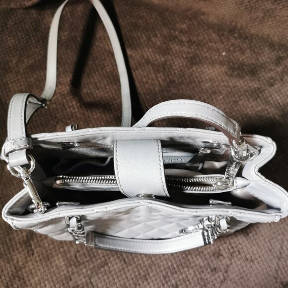 Grey/Silver Quilted Satchel/Crossbody EUC #255 - Picture 5 of 14